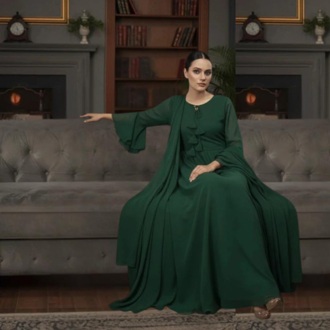 Emerald Green Modest Maxi Dress - Niraan.pk