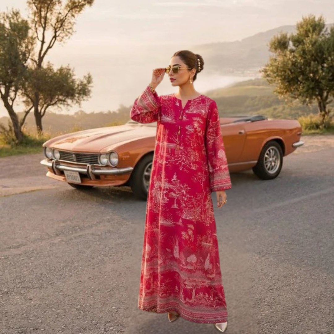 TERRA Kaftan | Crimson Viscose Maxi– Niraan - Niraan.pk