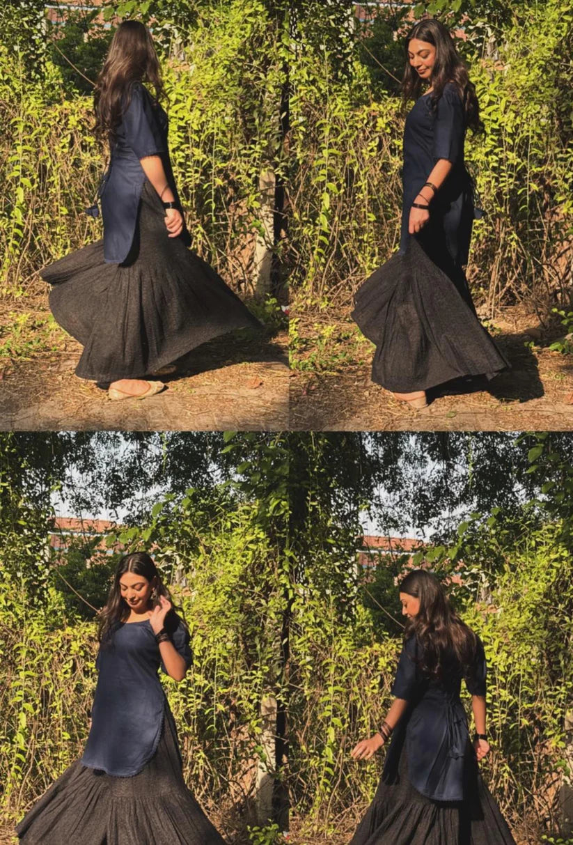 Midnight Elegance Tie-Back Top with Black Skirt - Niraan.pk