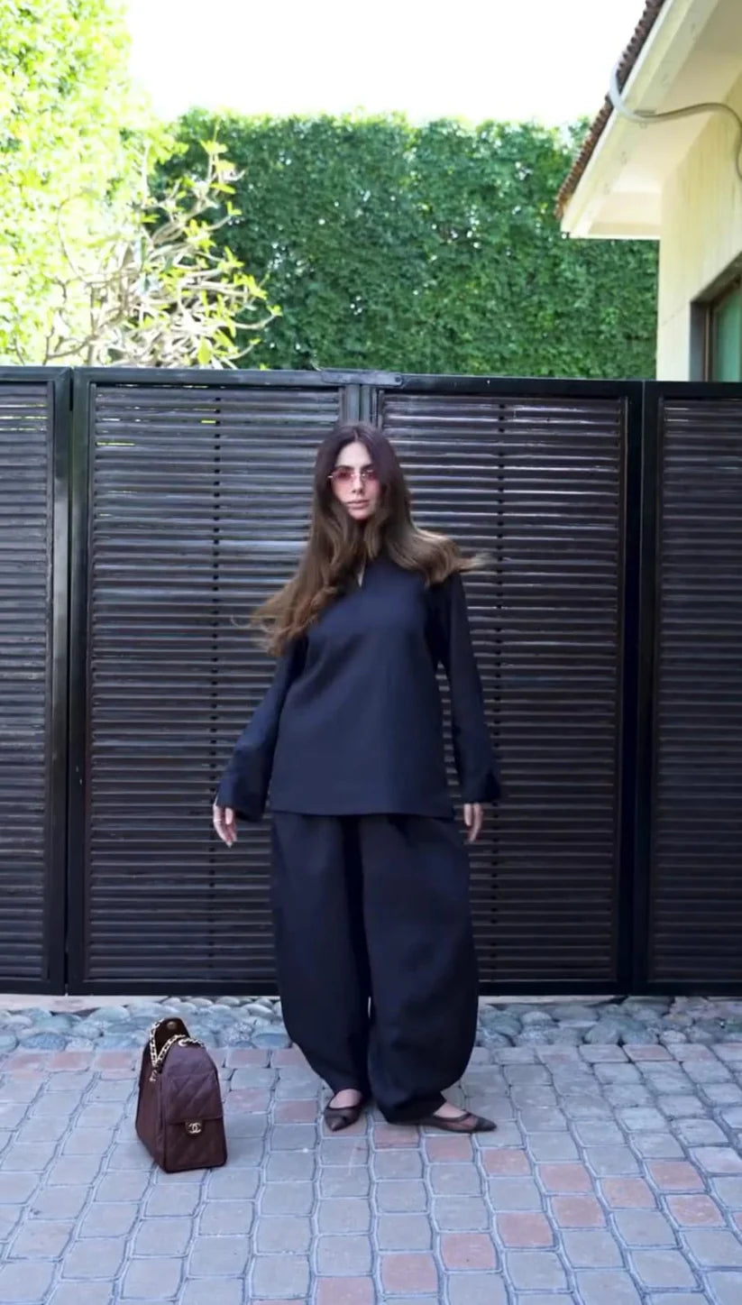 Midnight Minimal Co-Ord Set – Relaxed Fit Black Ensemble - Niraan.pk