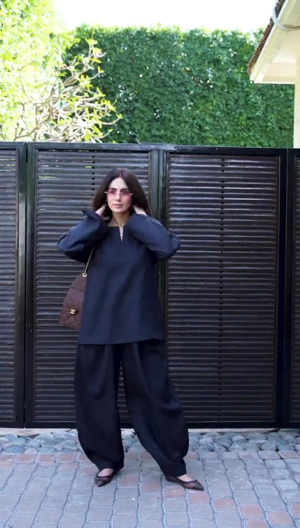 Midnight Minimal Co-Ord Set – Relaxed Fit Black Ensemble - Niraan.pk