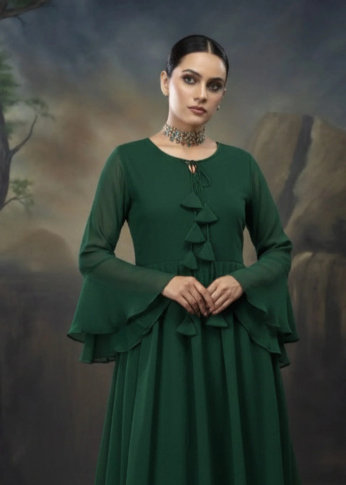 Emerald Green Modest Maxi Dress - Niraan.pk