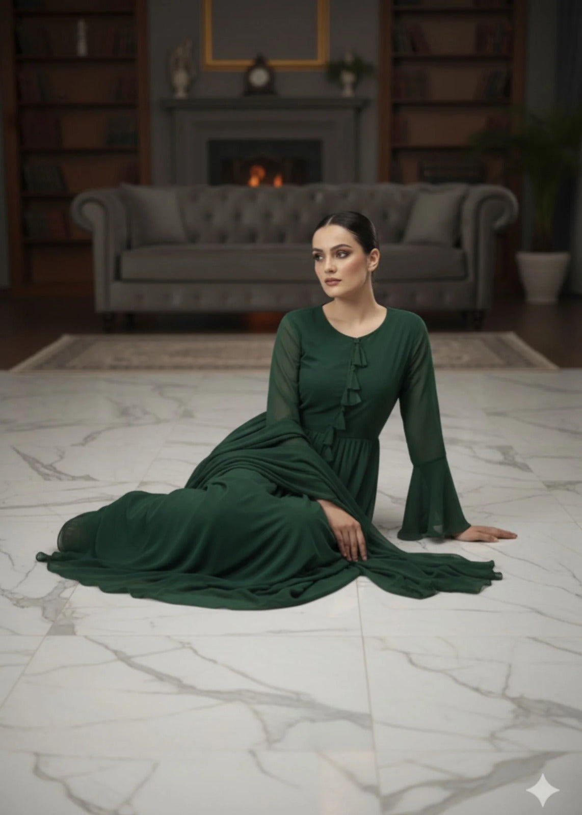 Emerald Green Modest Maxi Dress - Niraan.pk