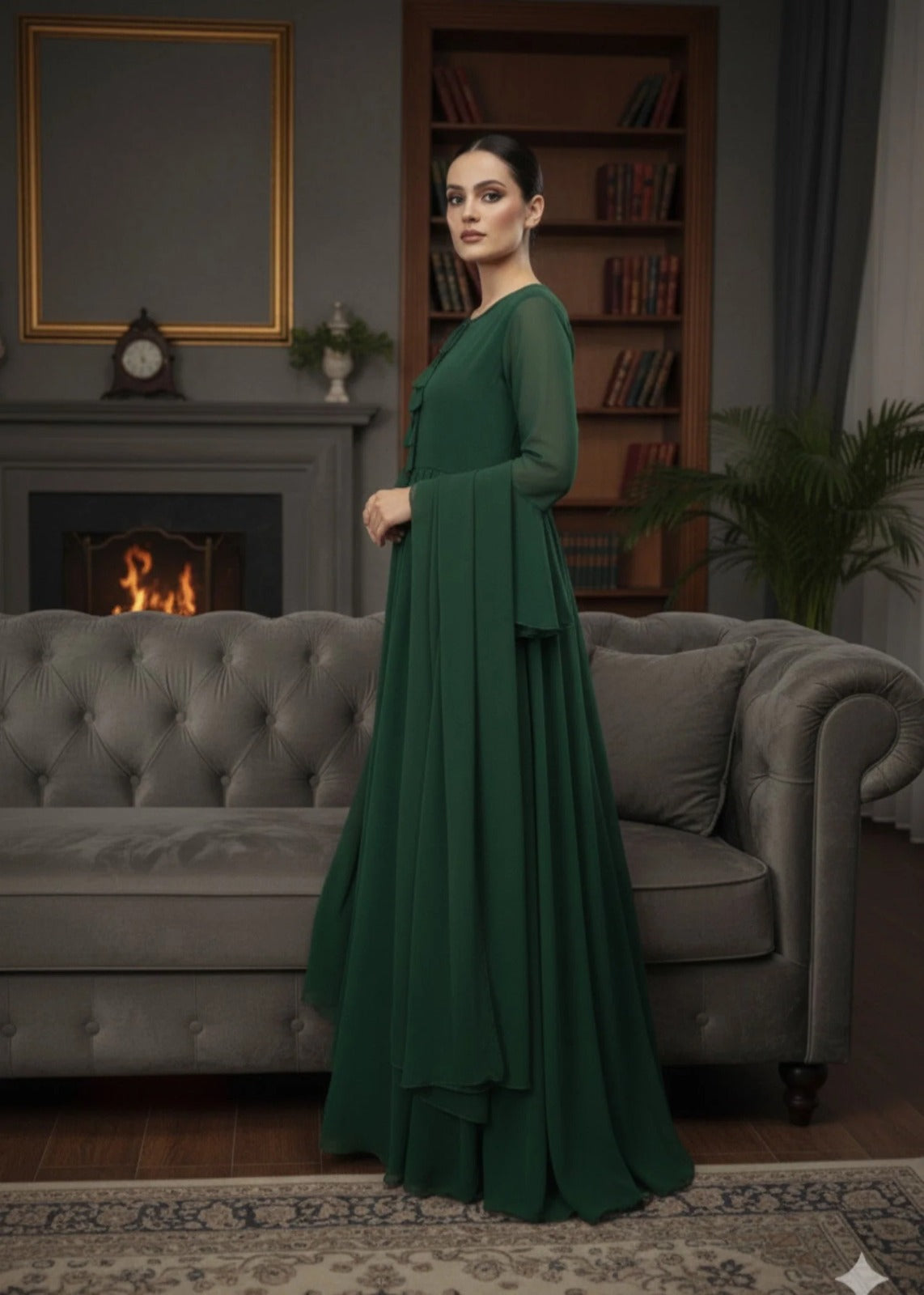 Emerald Green Modest Maxi Dress - Niraan.pk