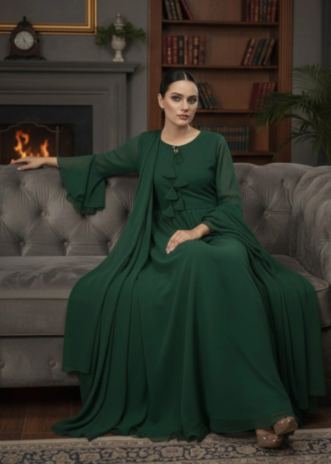 Emerald Green Modest Maxi Dress - Niraan.pk