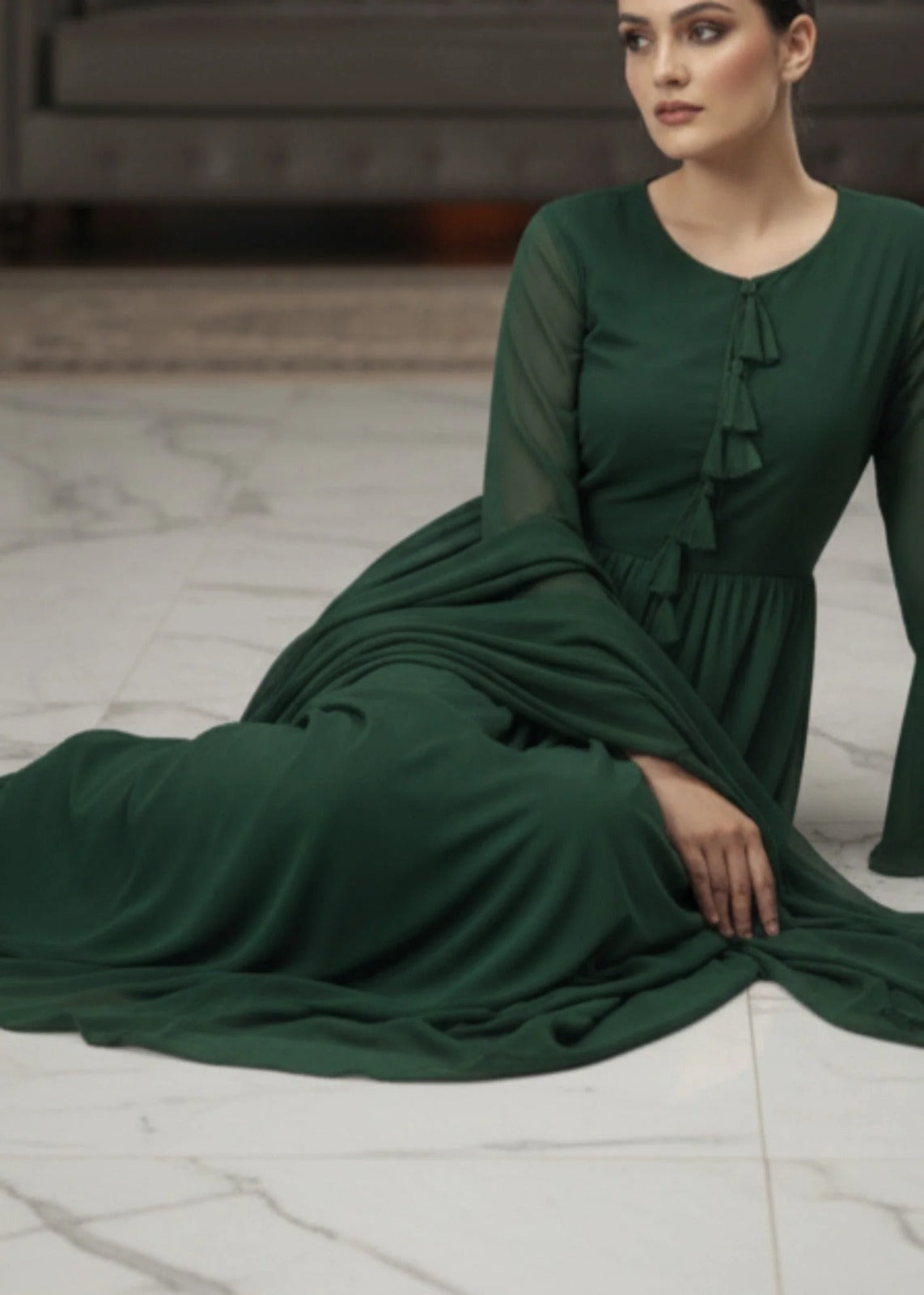 Emerald Green Modest Maxi Dress - Niraan.pk