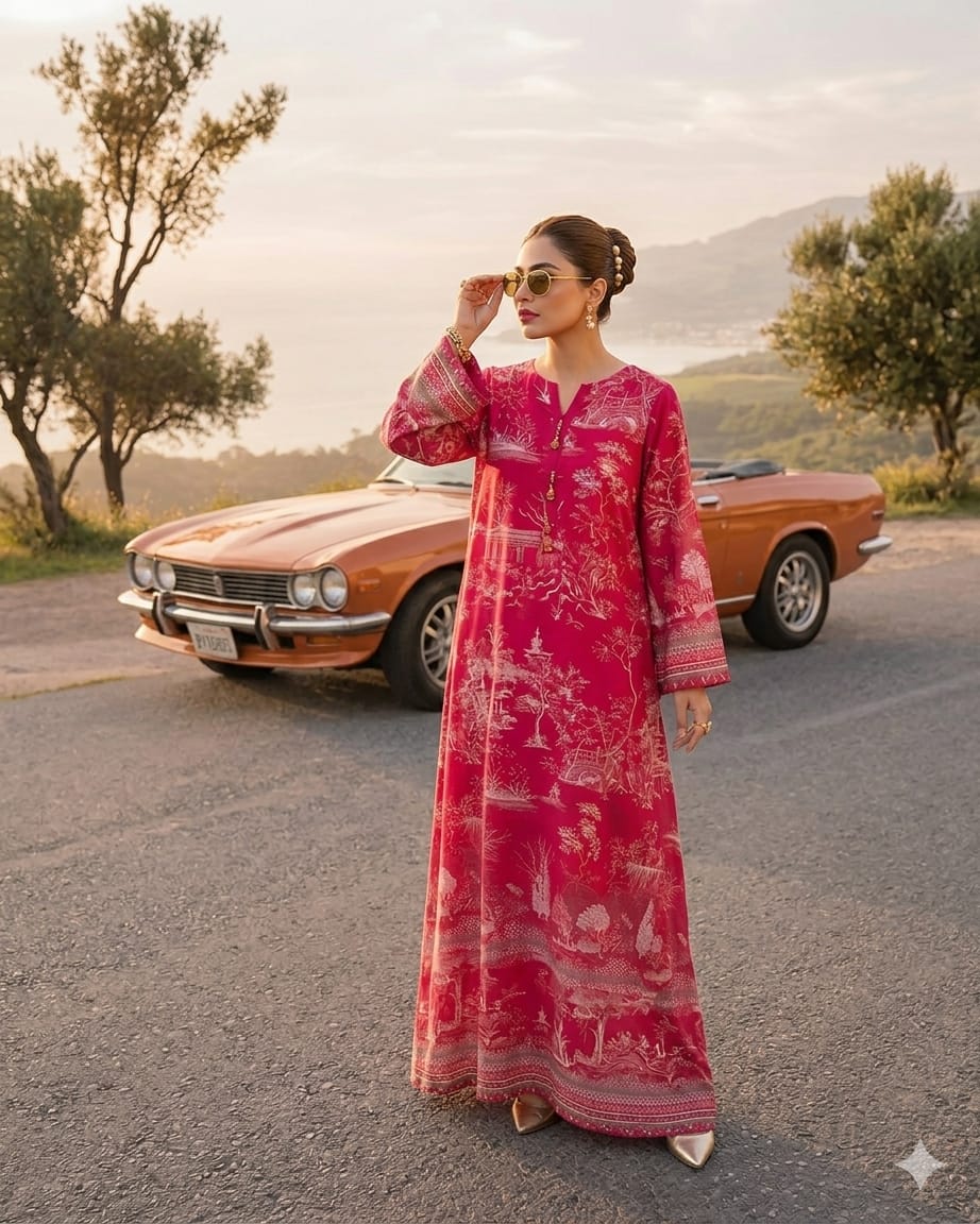 TERRA Kaftan | Crimson Viscose Maxi– Niraan - Niraan.pk