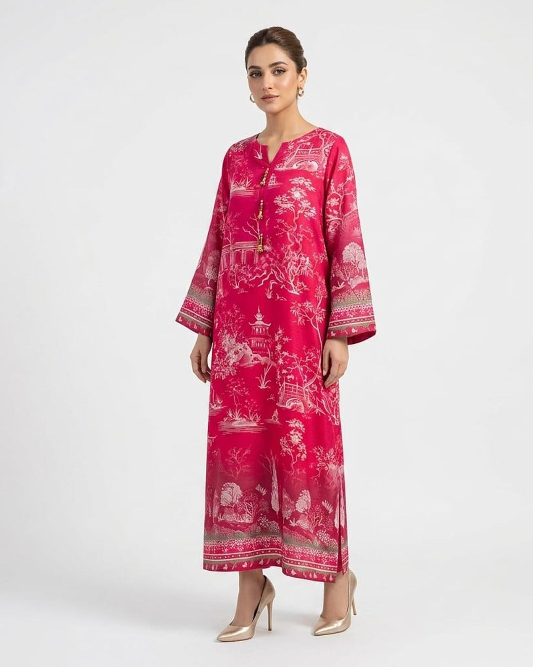 TERRA Kaftan | Crimson Viscose Maxi– Niraan - Niraan.pk