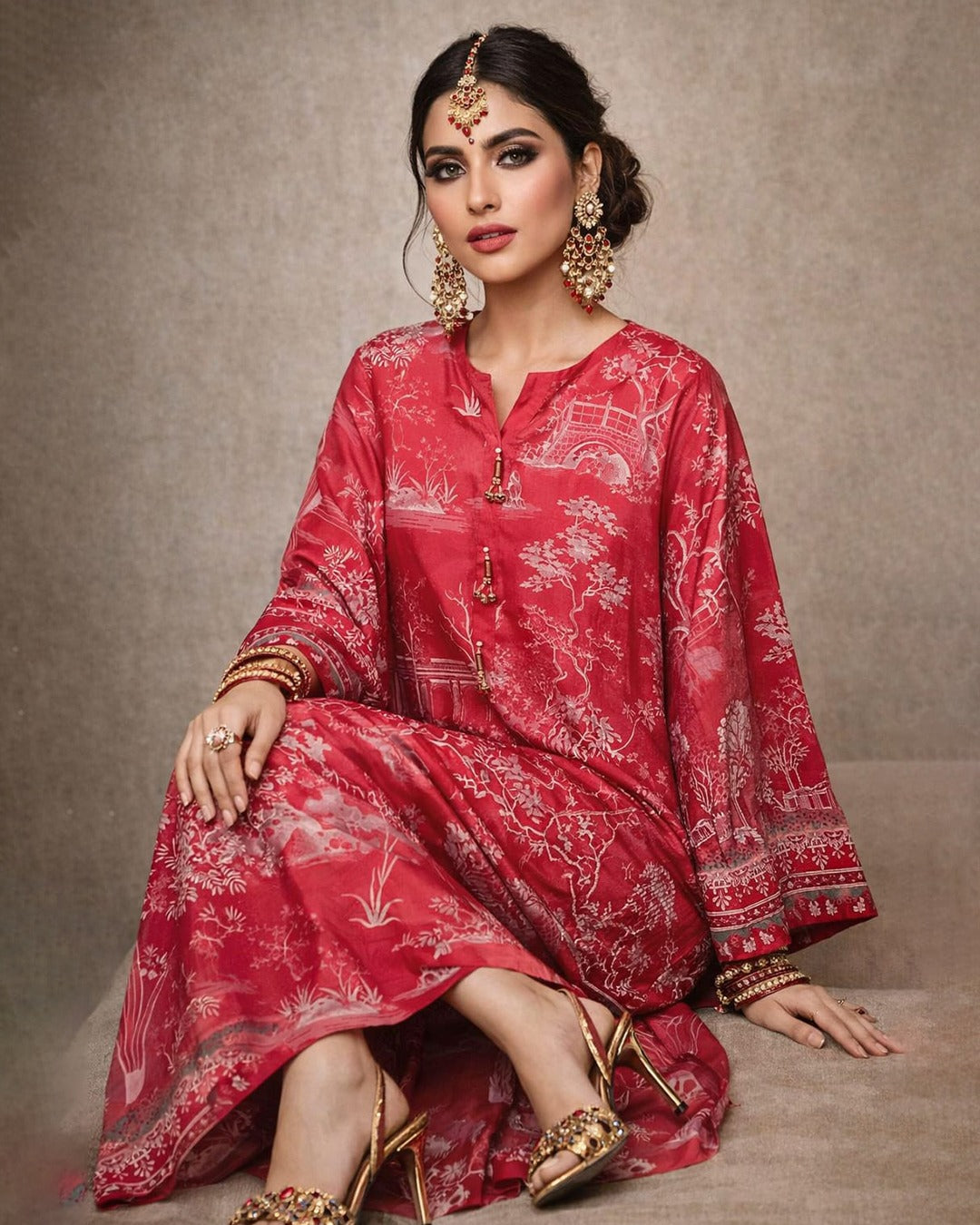 TERRA Kaftan | Crimson Viscose Maxi– Niraan - Niraan.pk